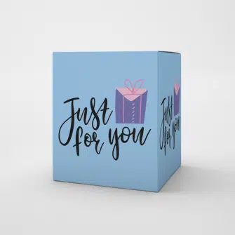 gift box printing - printed blue gift box with words 'just for you'