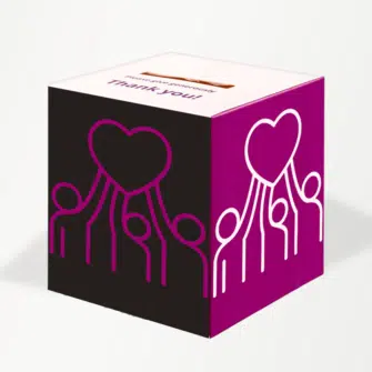 Charity collection boxes - side image of a collection box with money slot